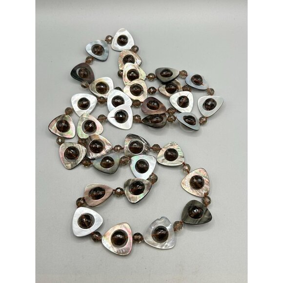 Mother of Pearl & Glass Beads Handknotted Long Necklace - Picture 2 of 7